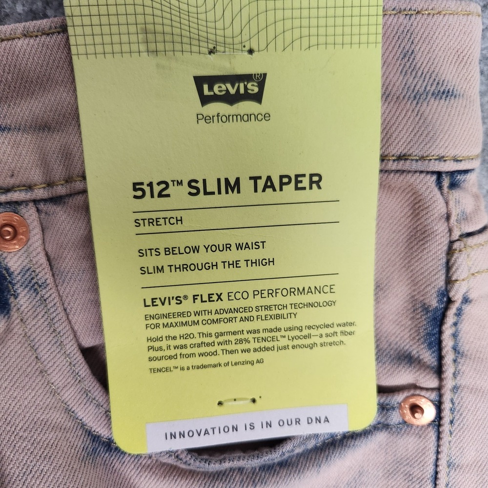 Levis 512 NWT Slim Taper Jeans Men 32x30 Flex Acid Wash Blue Denim Stretch‎ - Picture 5 of 8